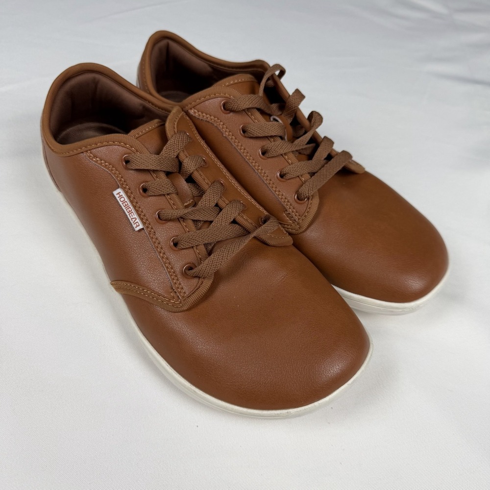 Hobibear Mens Barefoot Shoes Brown Faux Leather Wide Toe Box Sneakers GS6968G 44